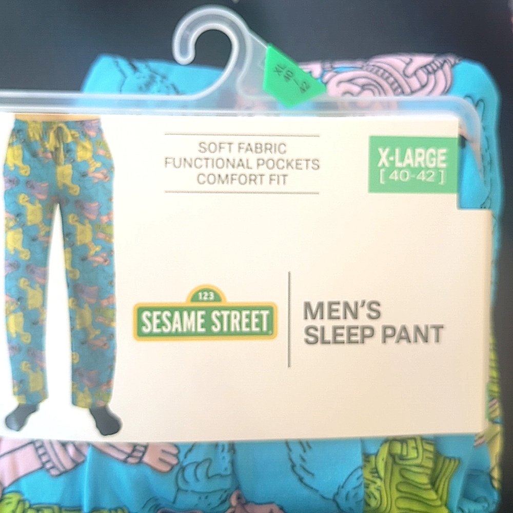 Sesame Street Men's Sleep Pant, XL 40-42, elastic waist, drawstring, pockets
